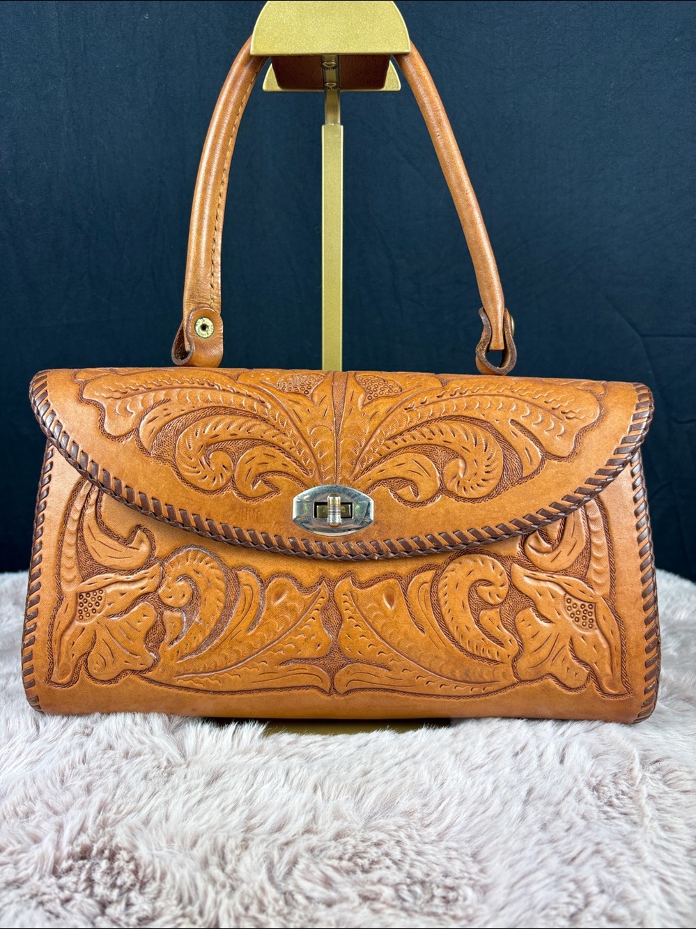 Hand Tooled Leather Floral Satchel Purse Top Handle Tooled Bag Personalized S
